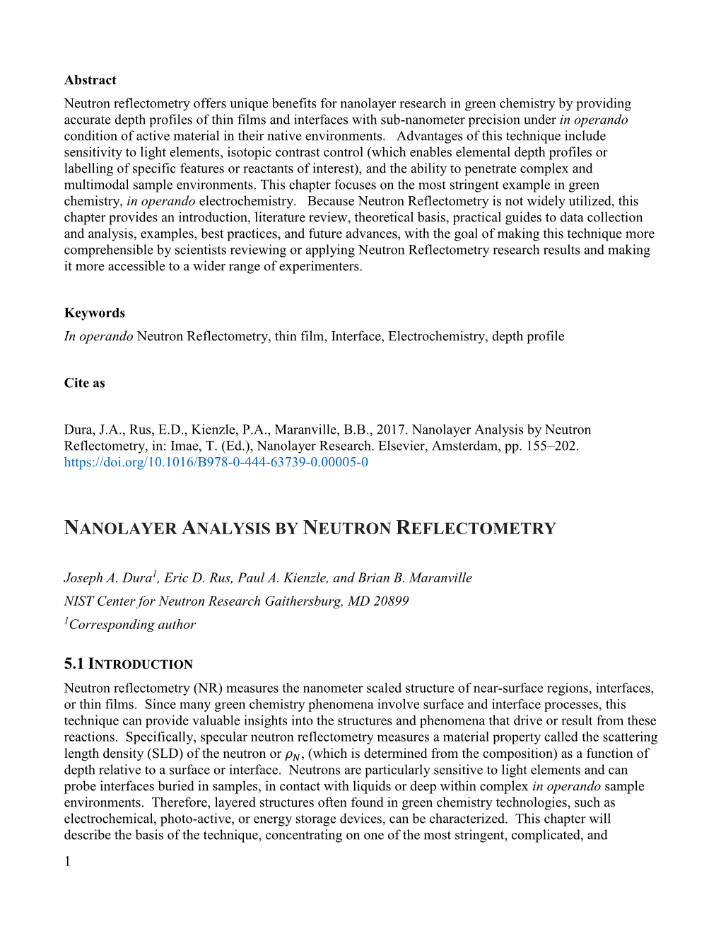 Nanolayer Analysis by Neutron Reflectometry, In: Imae, T