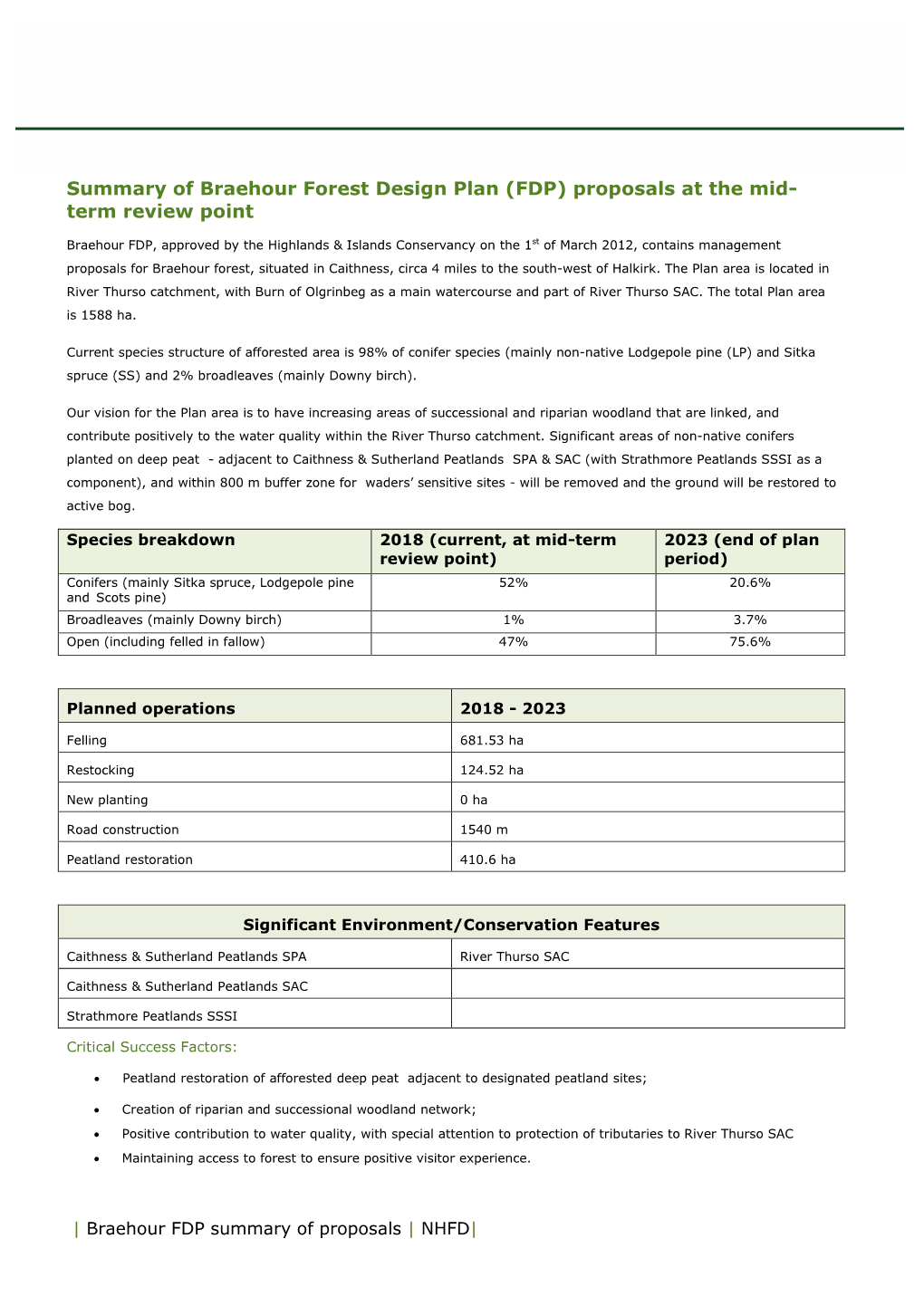 Summary of Braehour Forest Design Plan (FDP) Proposals at the Mid- Term Review Point