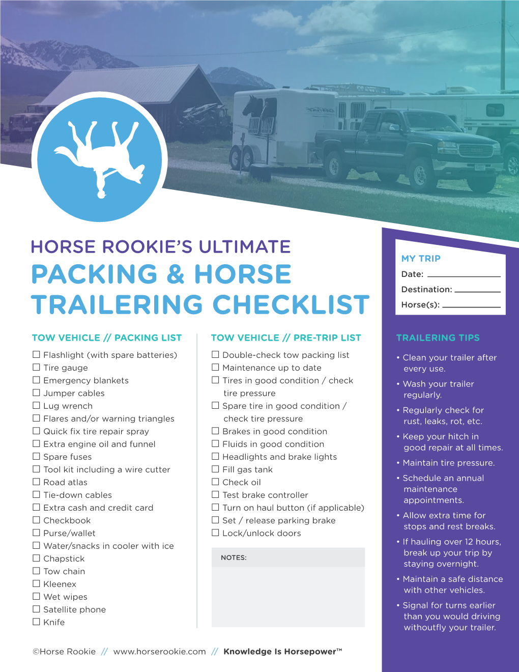 Packing & Horse Trailering Checklist