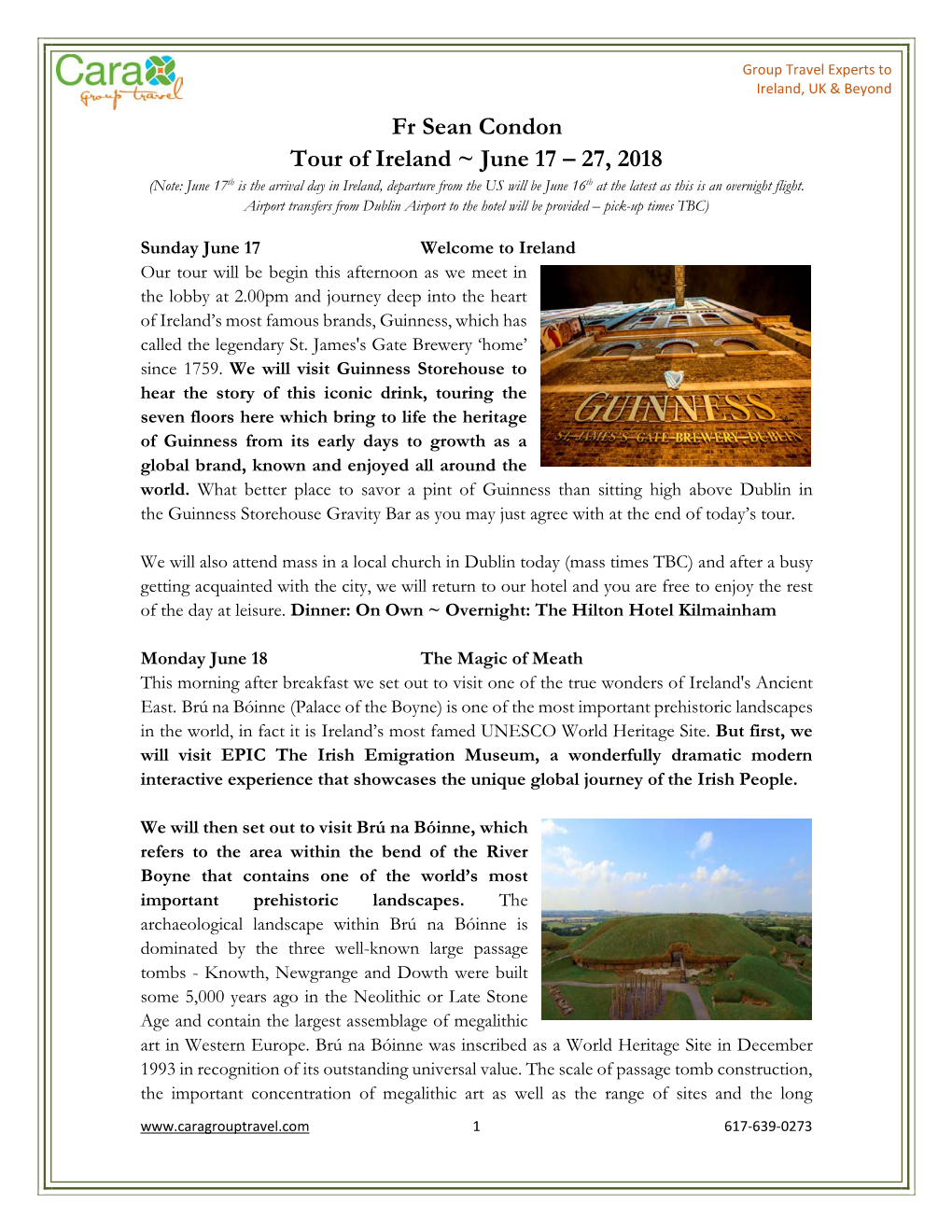 Fr Sean Condon Tour of Ireland ~ June 17 – 27, 2018