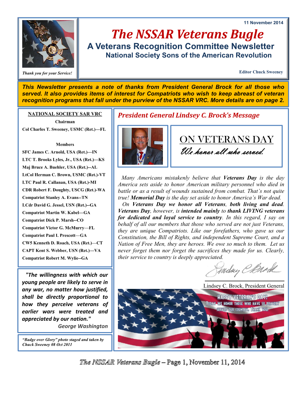 The NSSAR Veterans Bugle a Veterans Recognition Committee Newsletter National Society Sons of the American Revolution