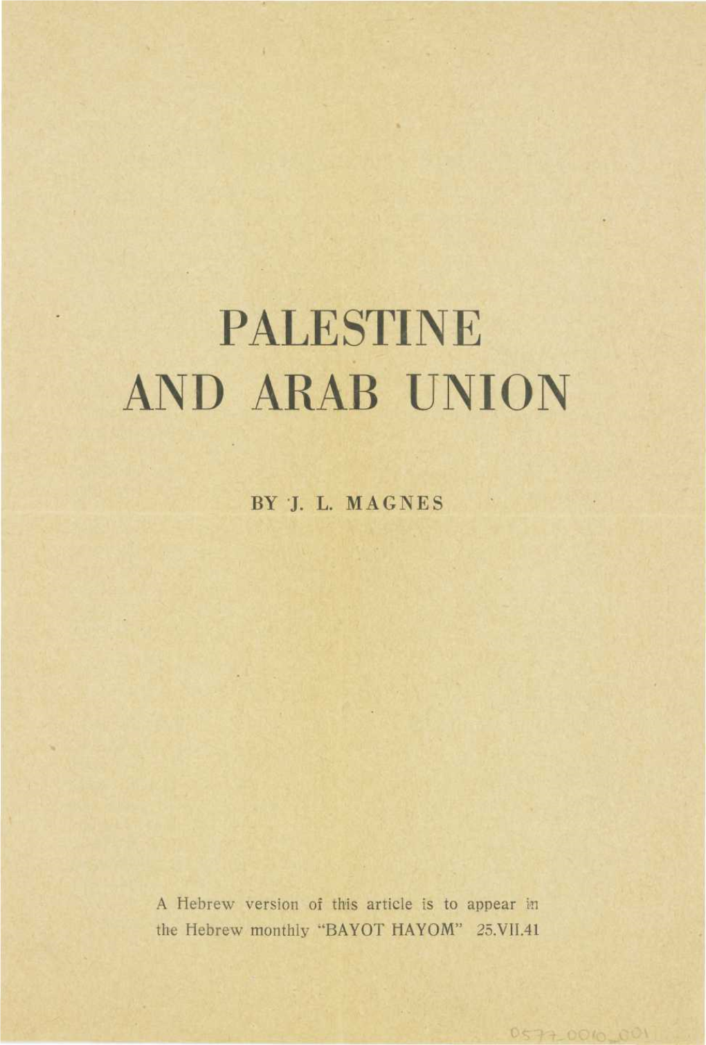Palestine and Arab Union