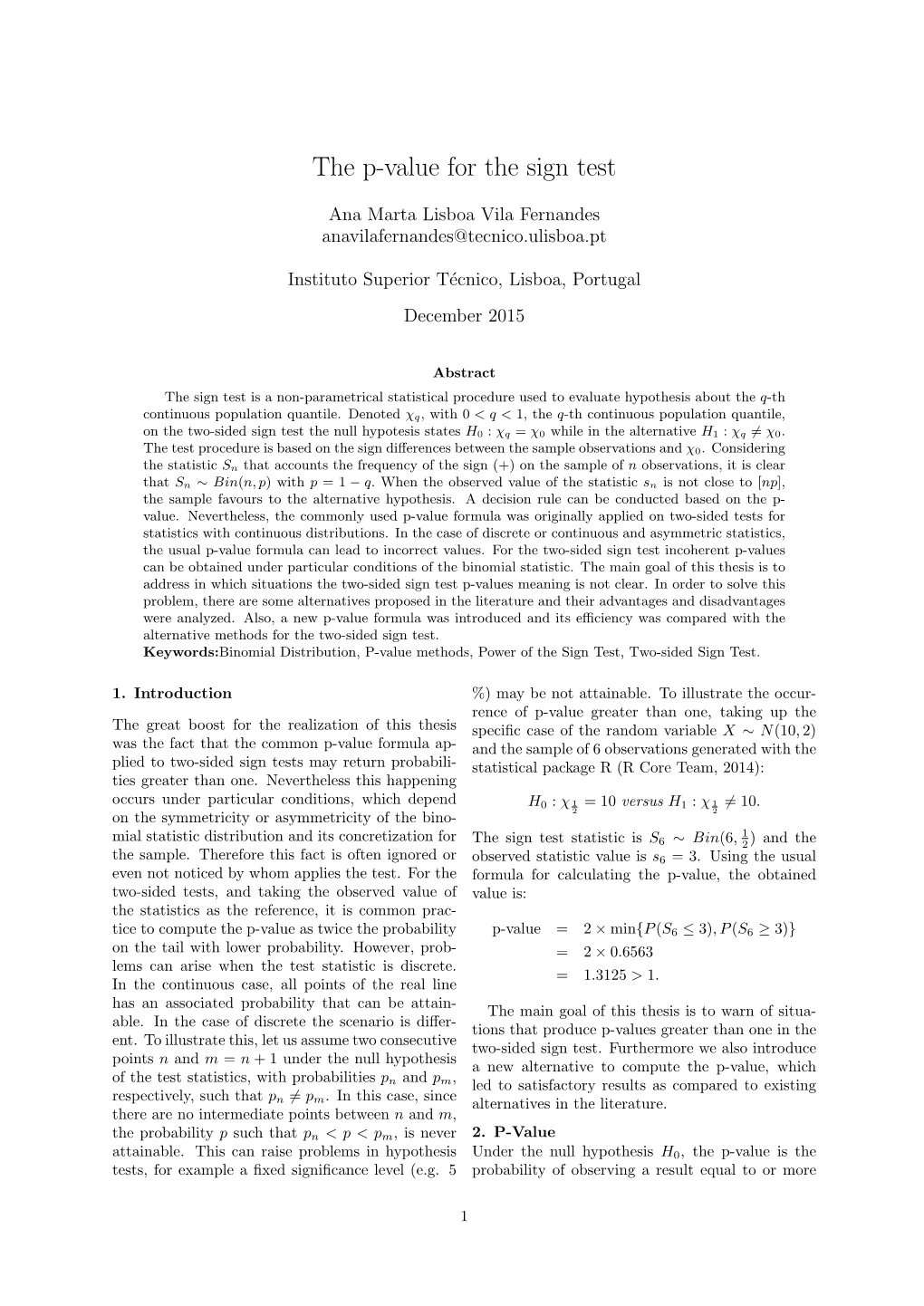 The P-Value for the Sign Test