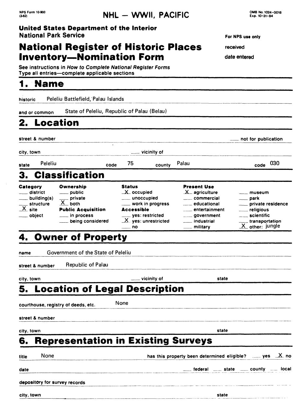 National Register of Historic Places Inventory — Nomination Form Date Entered 1. Name 5. Location of Legal Description