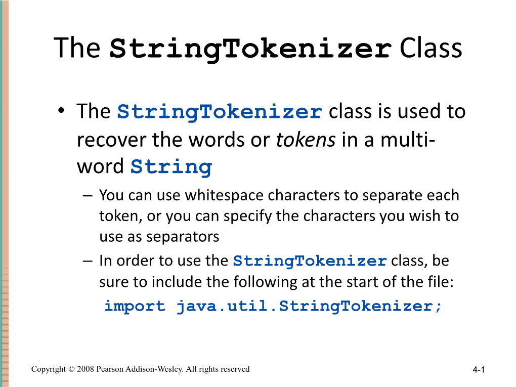 The Stringtokenizer Class