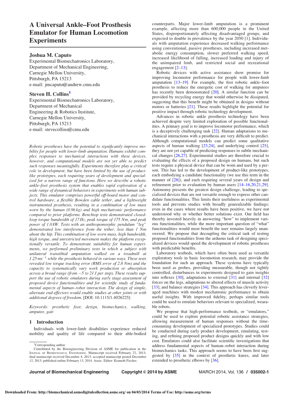 A Universal Ankle–Foot Prosthesis Emulator for Human Locomotion