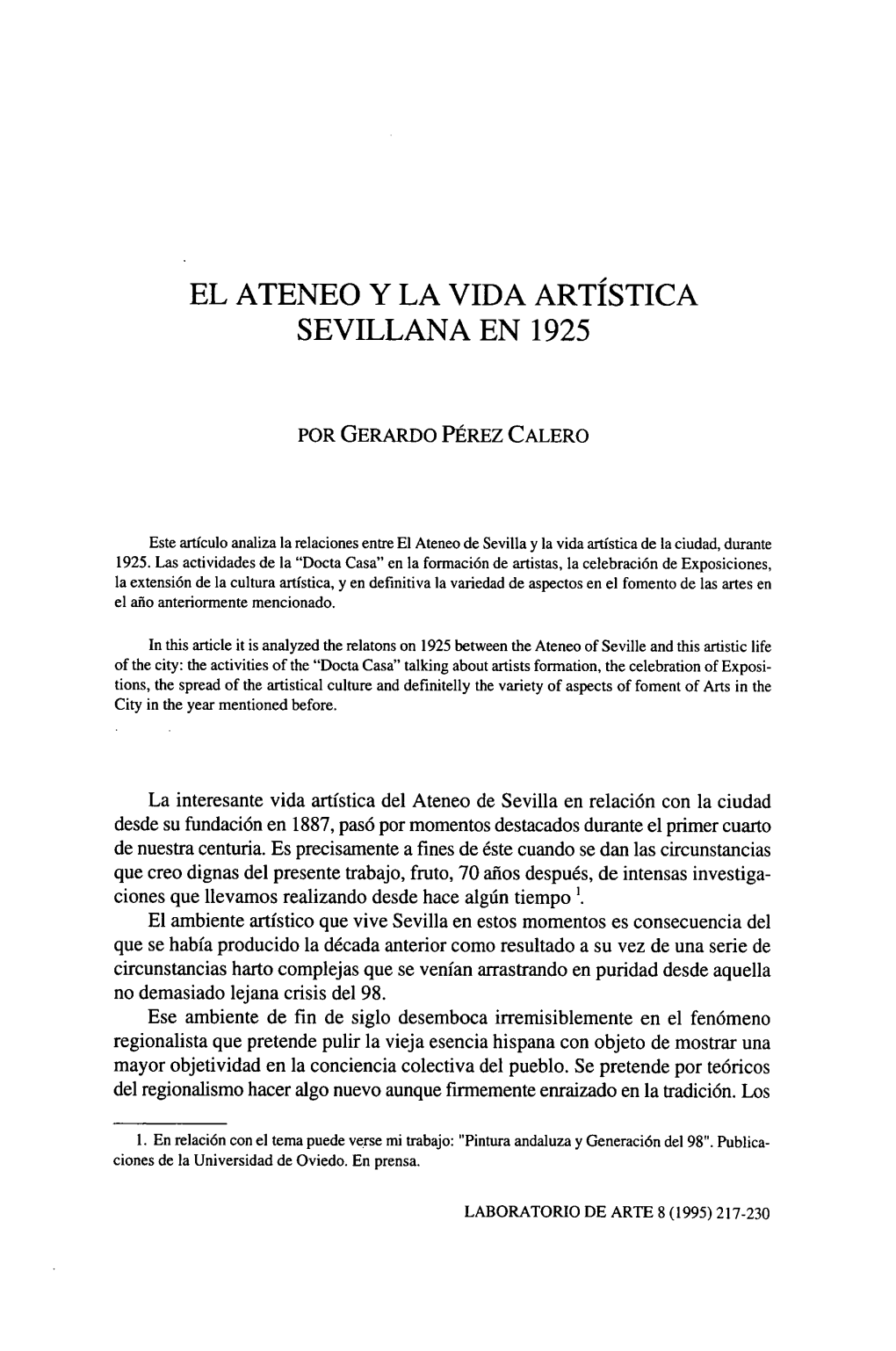 El Ateneo Y La Vida Artística Sevillana En 1925