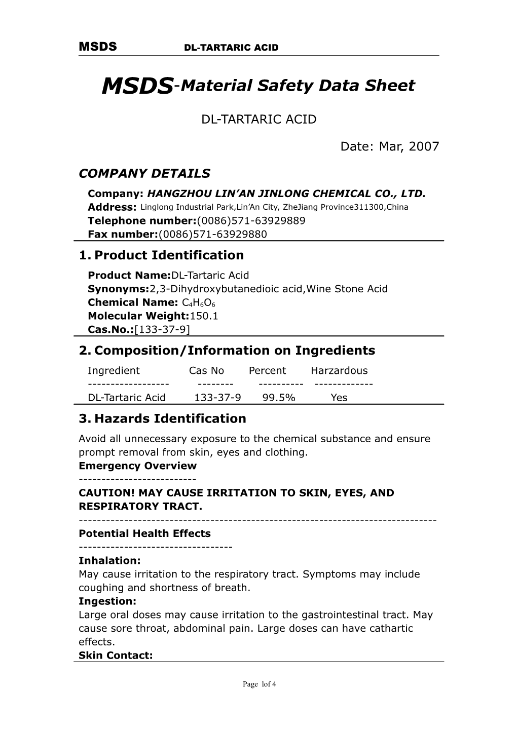 MSDS-Material Safety Data Sheet