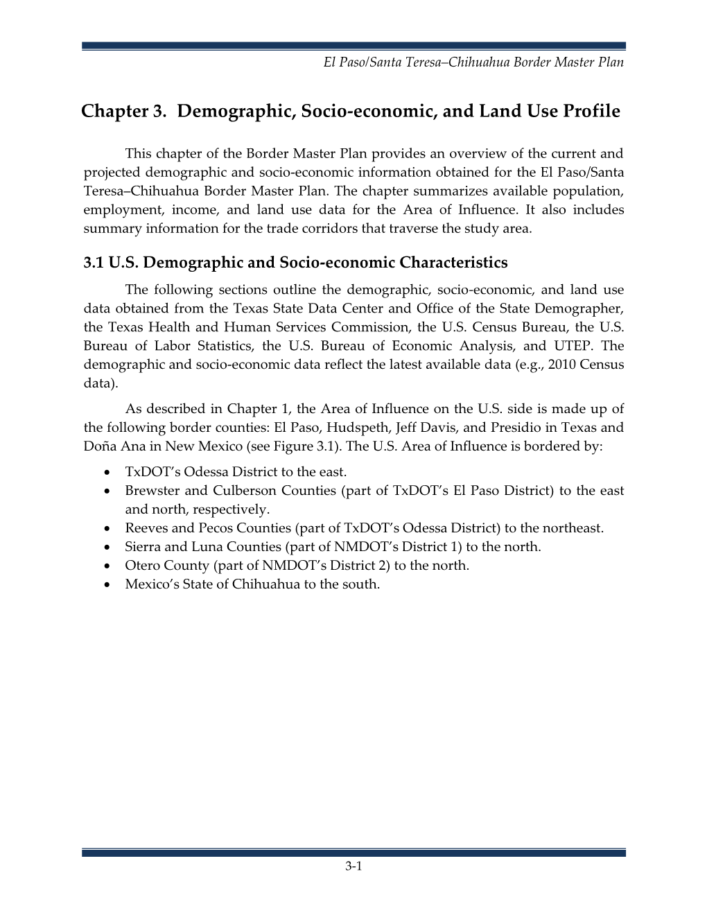 Chapter 3. Demographic, Socio-Economic, and Land Use Profile