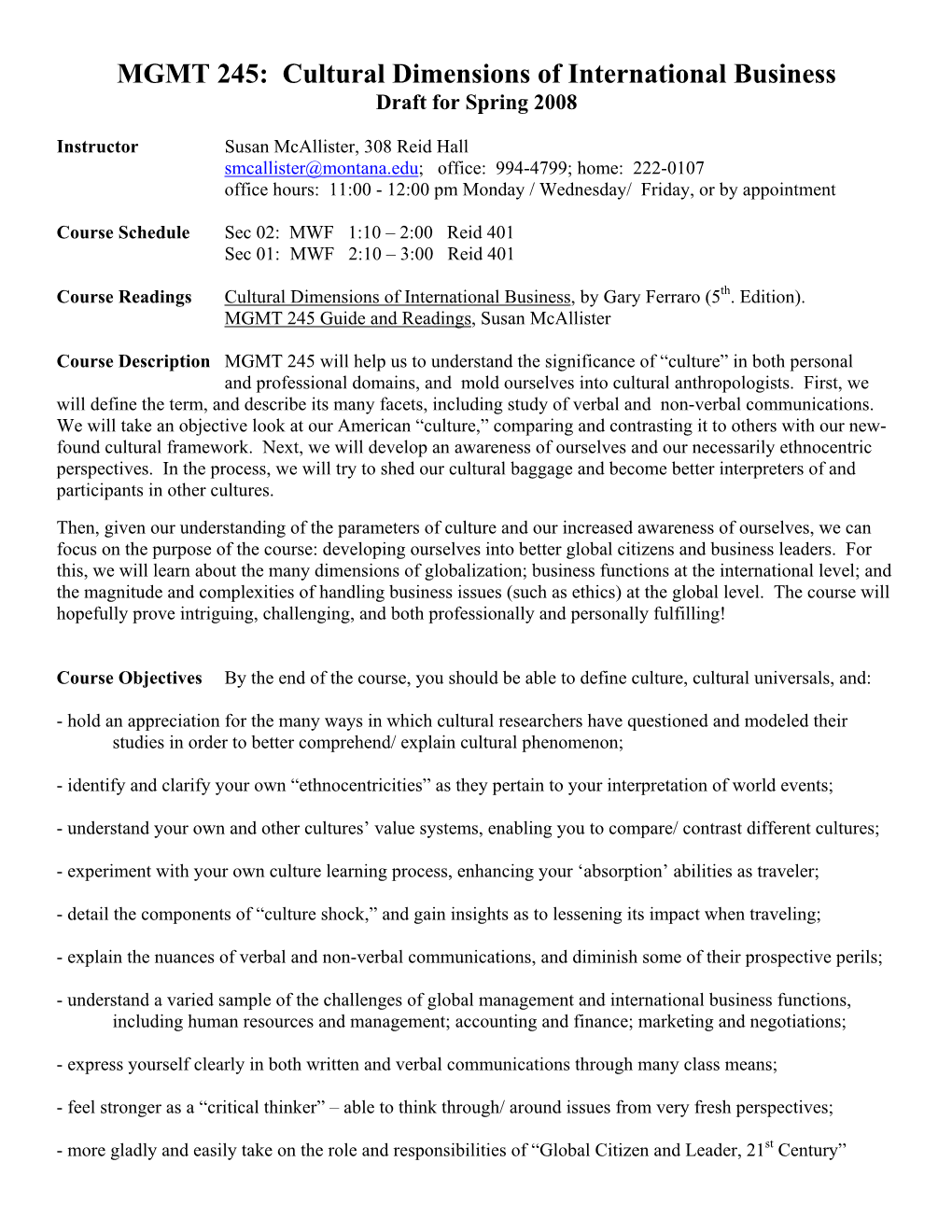 Cultural Dimensions of International Business Draft for Spring 2008