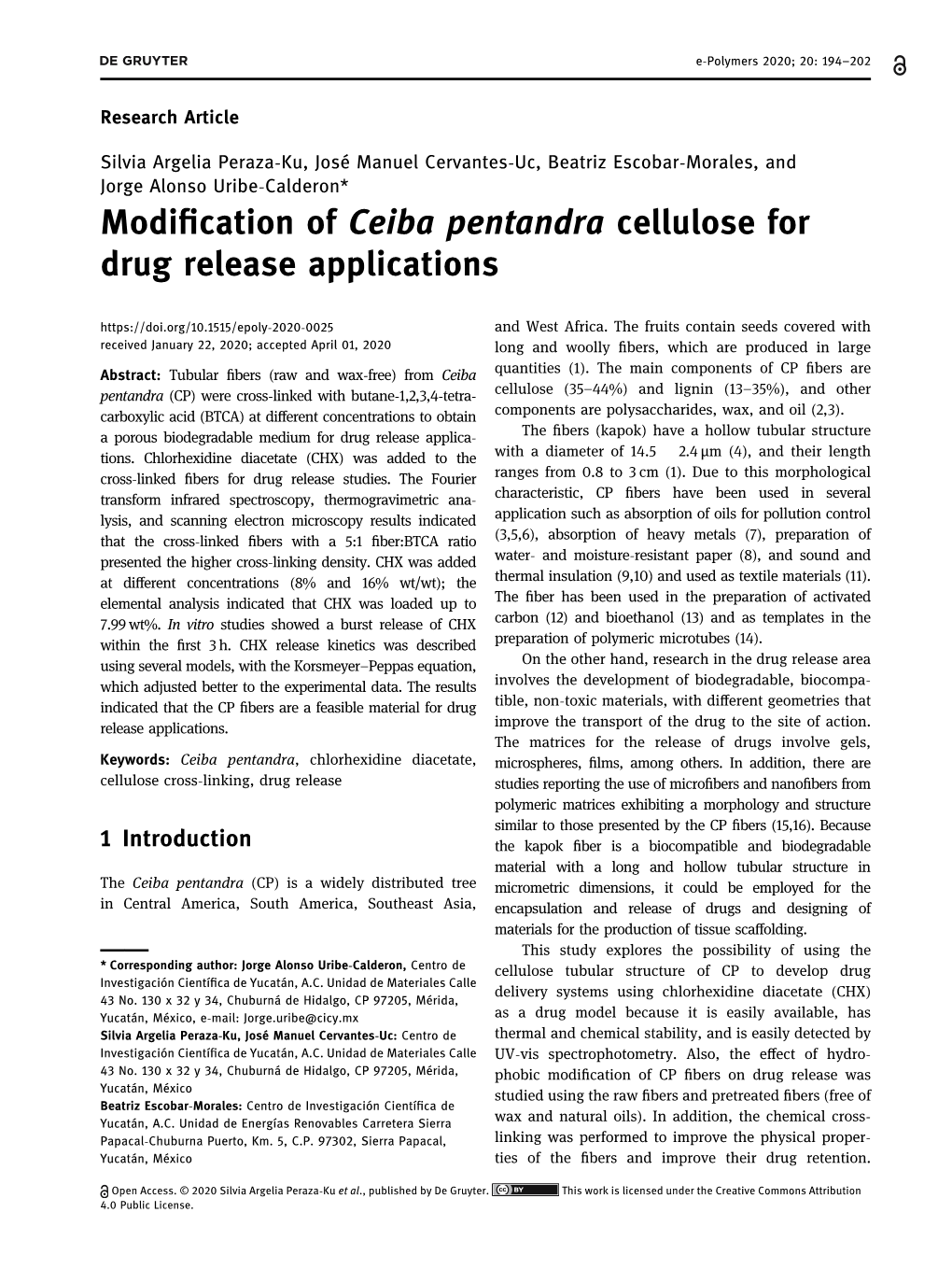 Modification of Ceiba Pentandra Cellulose for Drug Release Applications