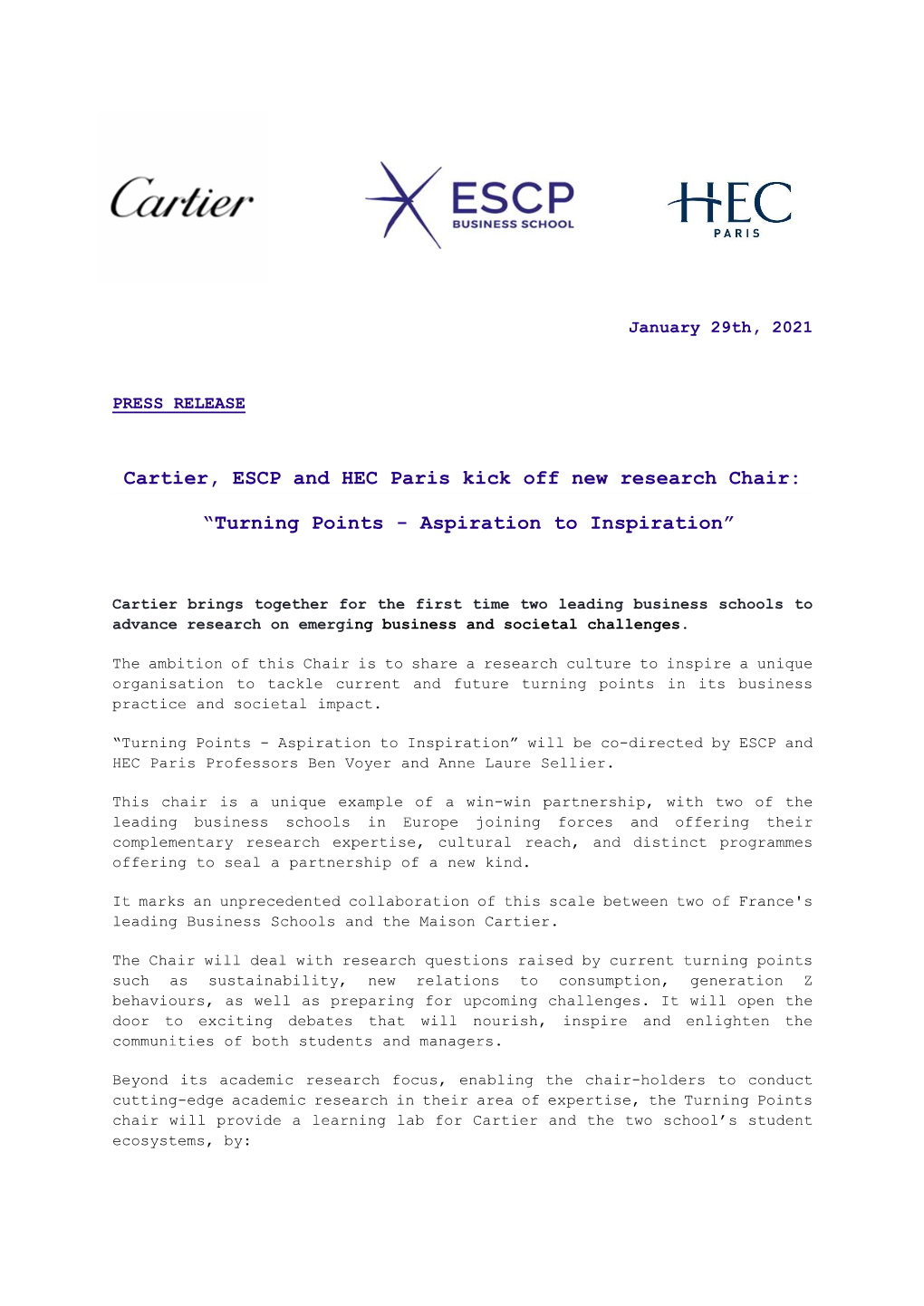 Cartier, ESCP and HEC Paris Kick Off New Research Chair: “Turning