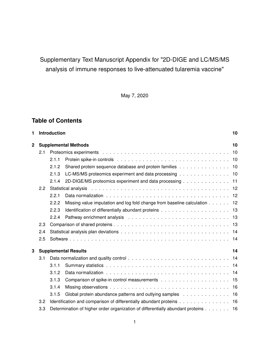 Supplementary Text Manuscript Appendix for "2D-DIGE and LC/MS/MS Analysis of Immune Responses to Live-Attenuated Tularemia Vaccine"