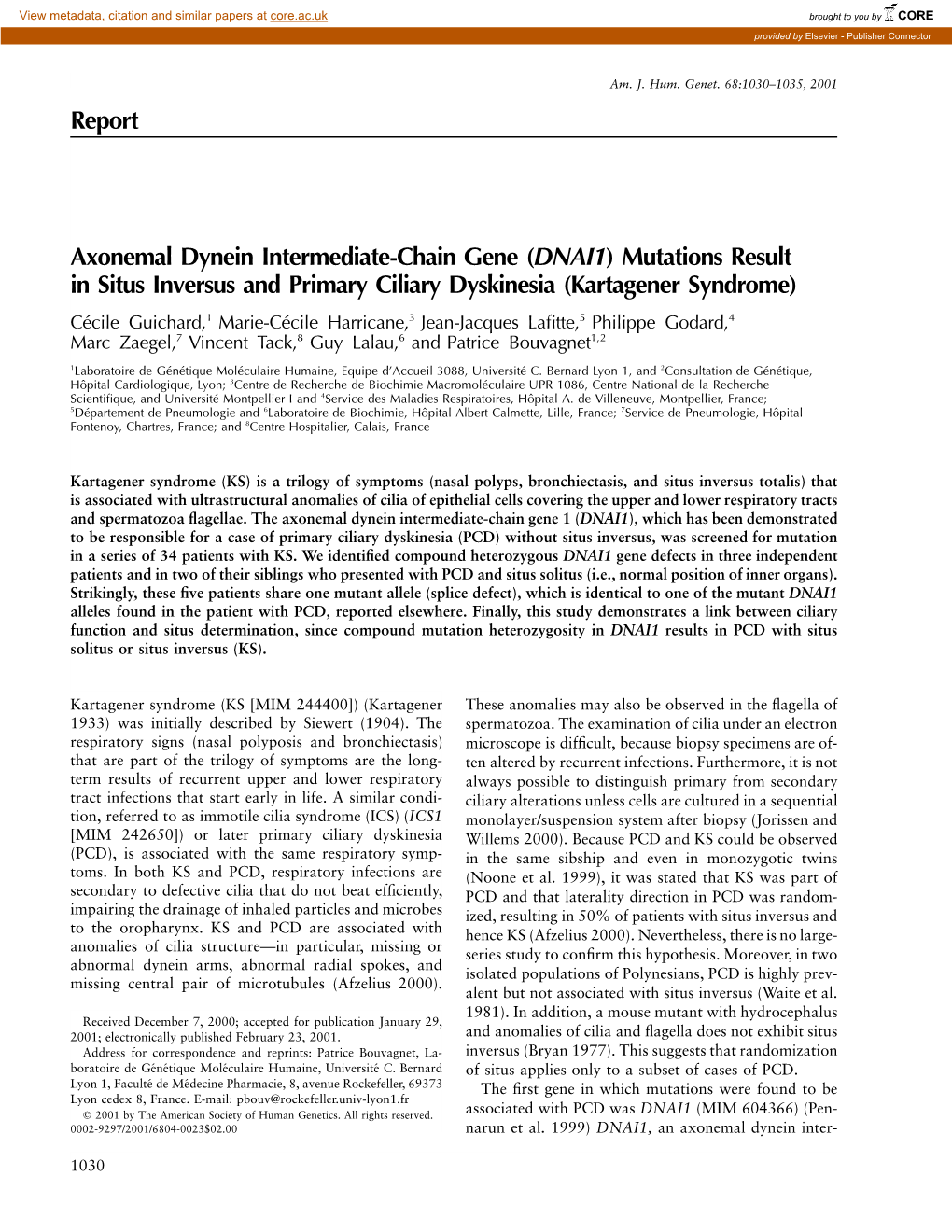 Report Axonemal Dynein Intermediate-Chain Gene (DNAI1)