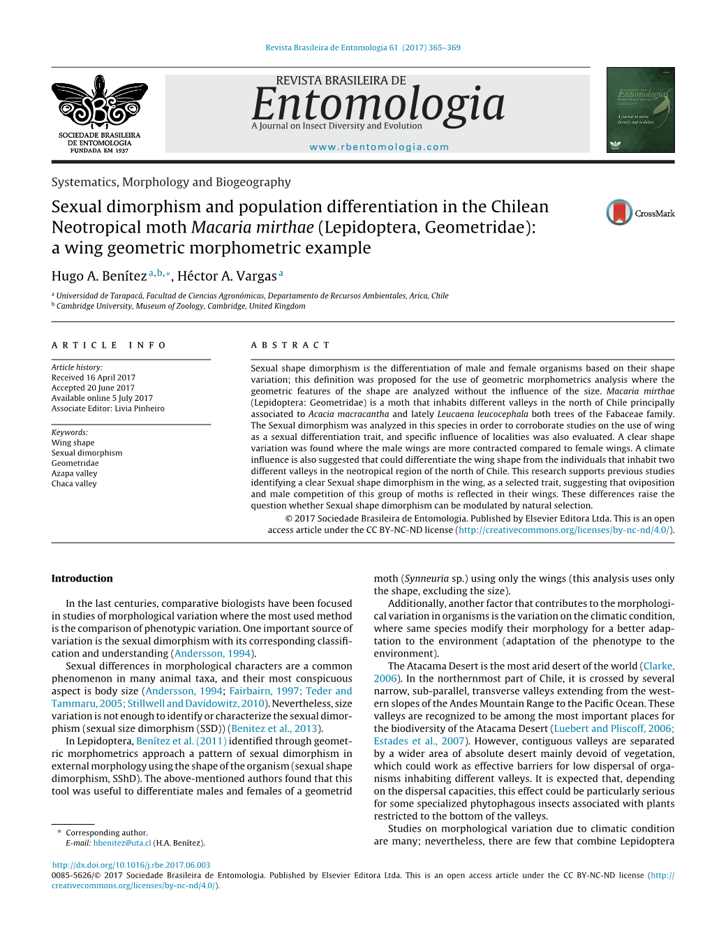 Sexual Dimorphism and Population Differentiation in the Chilean