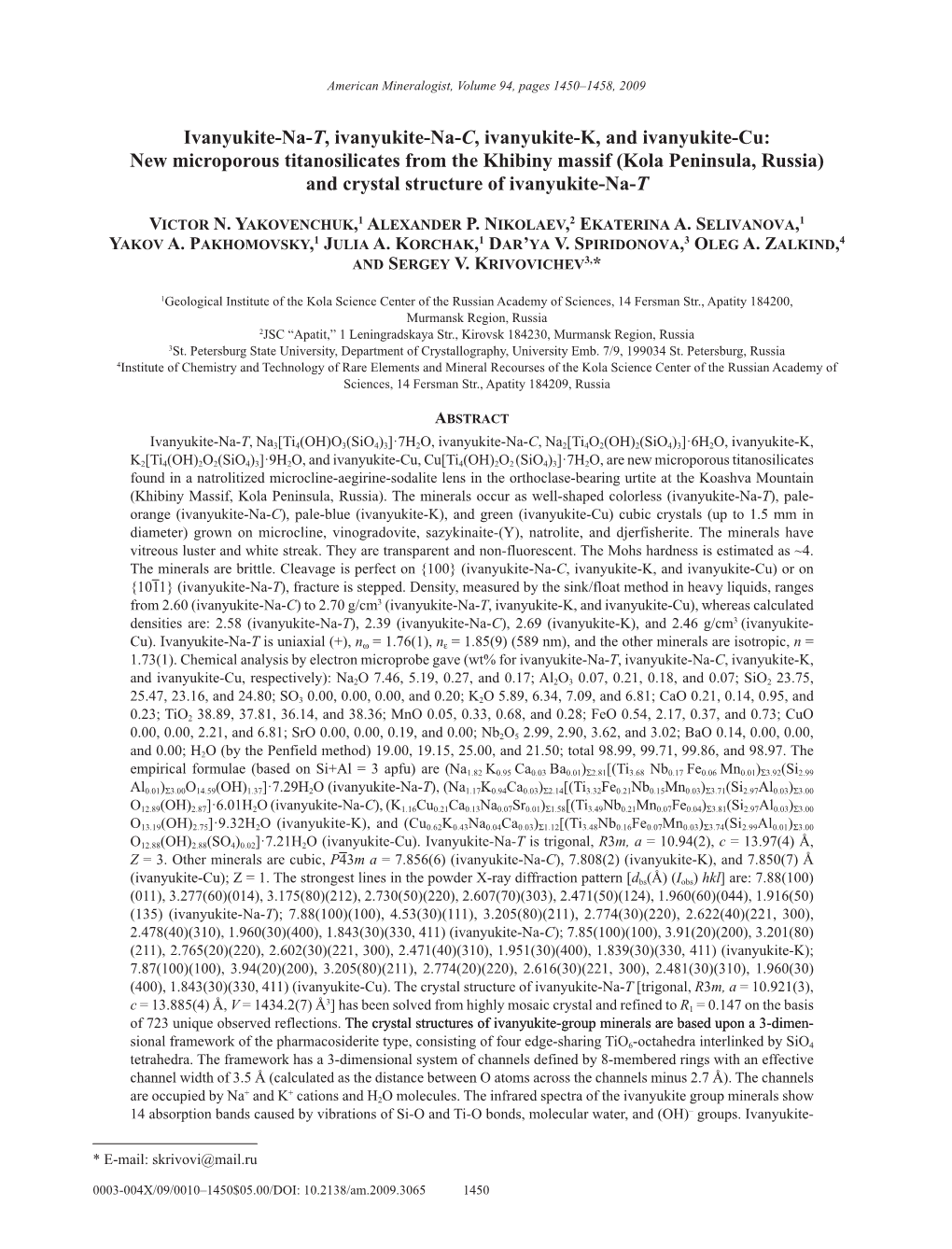 New Microporous Titanosilicates from the Khibiny Massif (Kola Peninsula, Russia) and Crystal Structure of Ivanyukite-Na-T