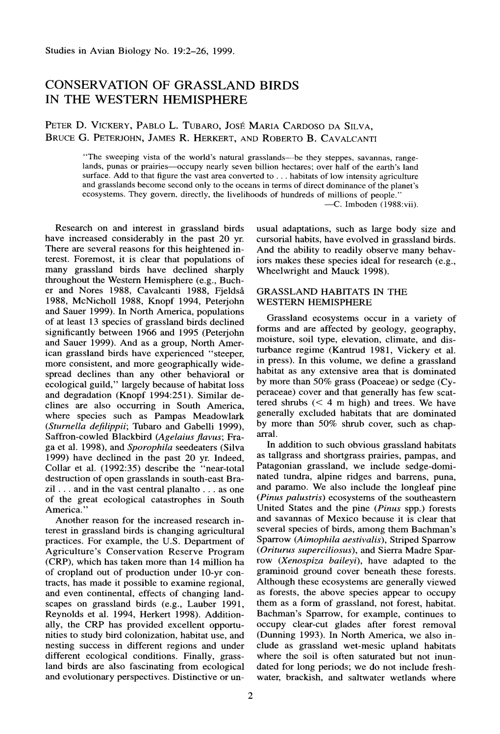 Ecology and Conservation of Grassland Birds of the Western Hemisphere