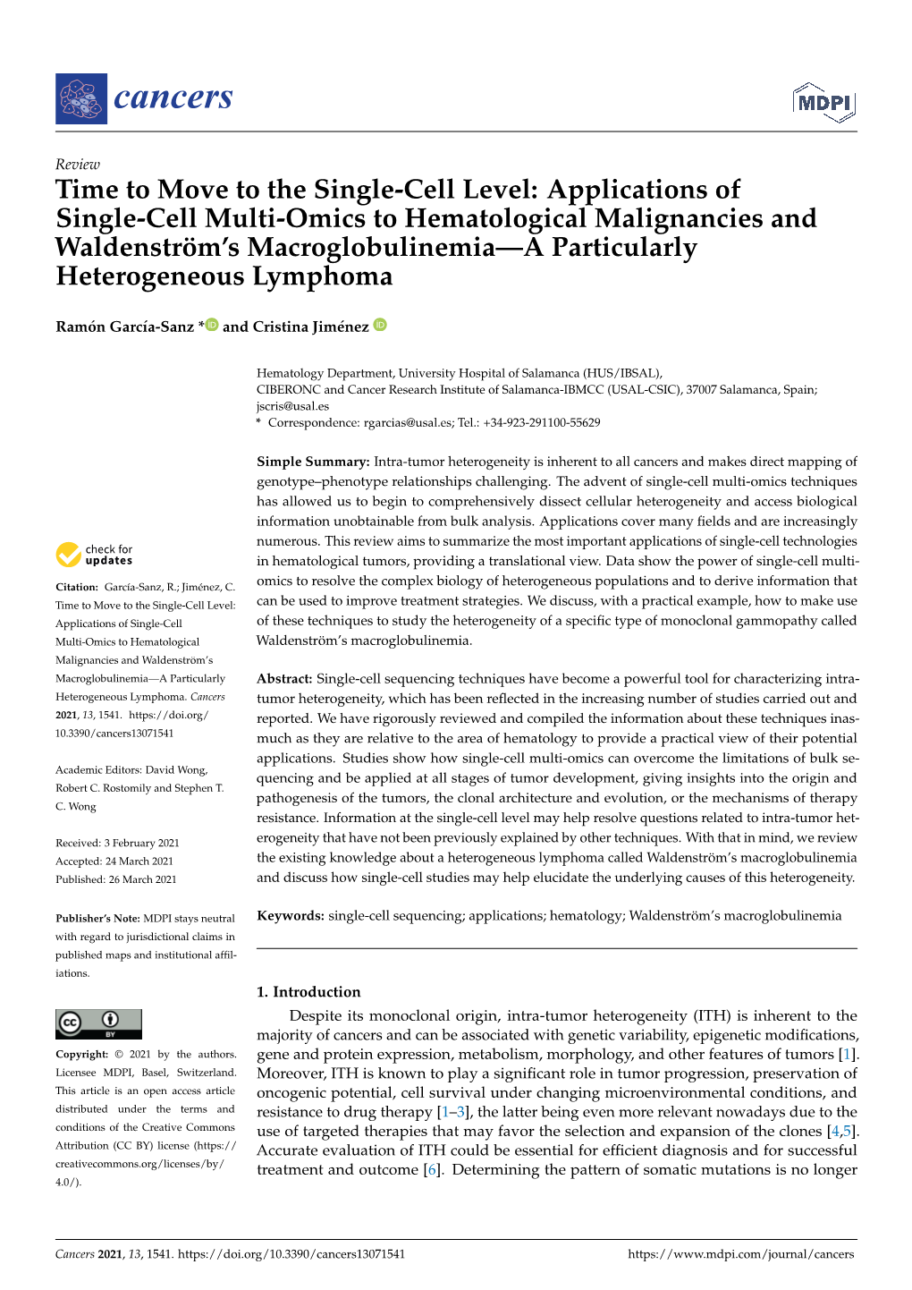 Applications of Single-Cell Multi-Omics to Hematological Malignancies and Waldenström’S Macroglobulinemia—A Particularly Heterogeneous Lymphoma