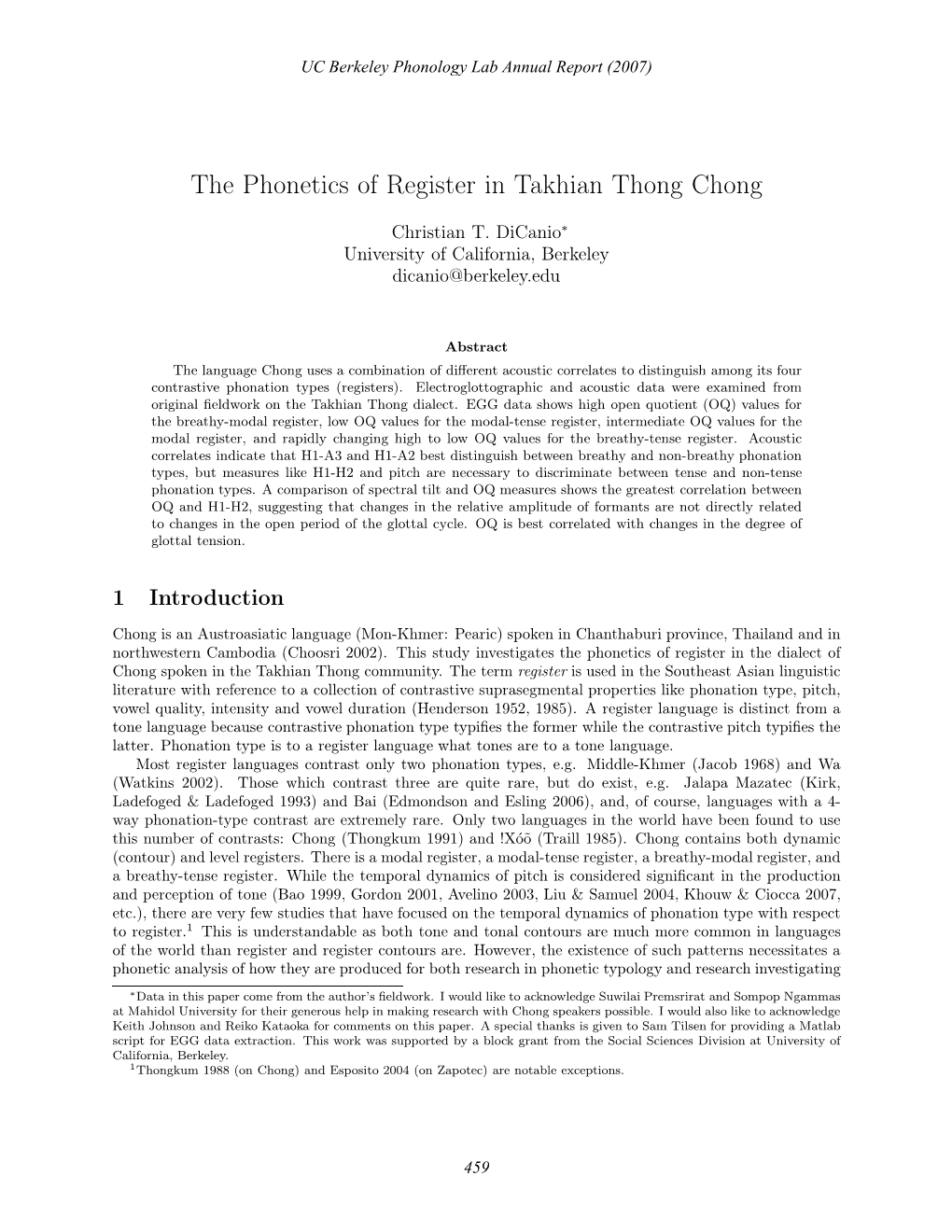 The Phonetics of Register in Takhian Thong Chong