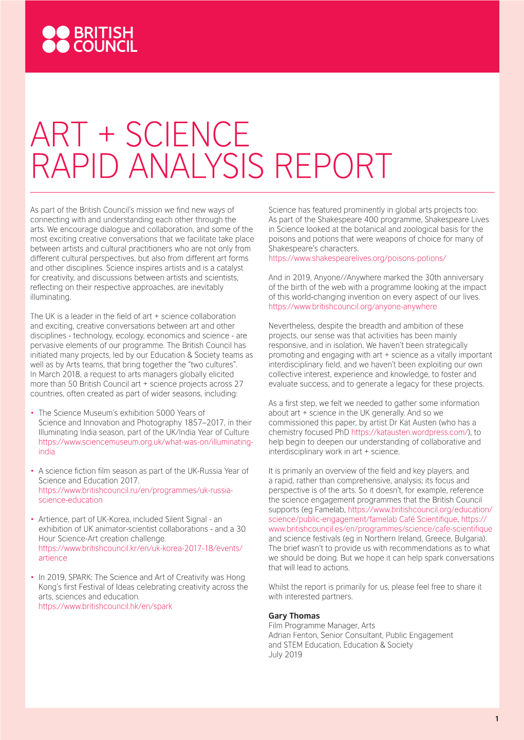 Art + Science Rapid Analysis Report
