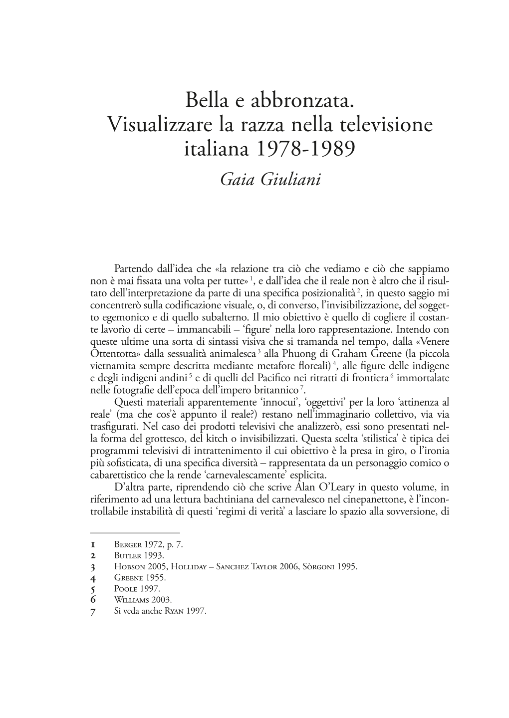 Bella E Abbronzata. Visualizzare La Razza Nella Televisione Italiana 1978-1989 Gaia Giuliani