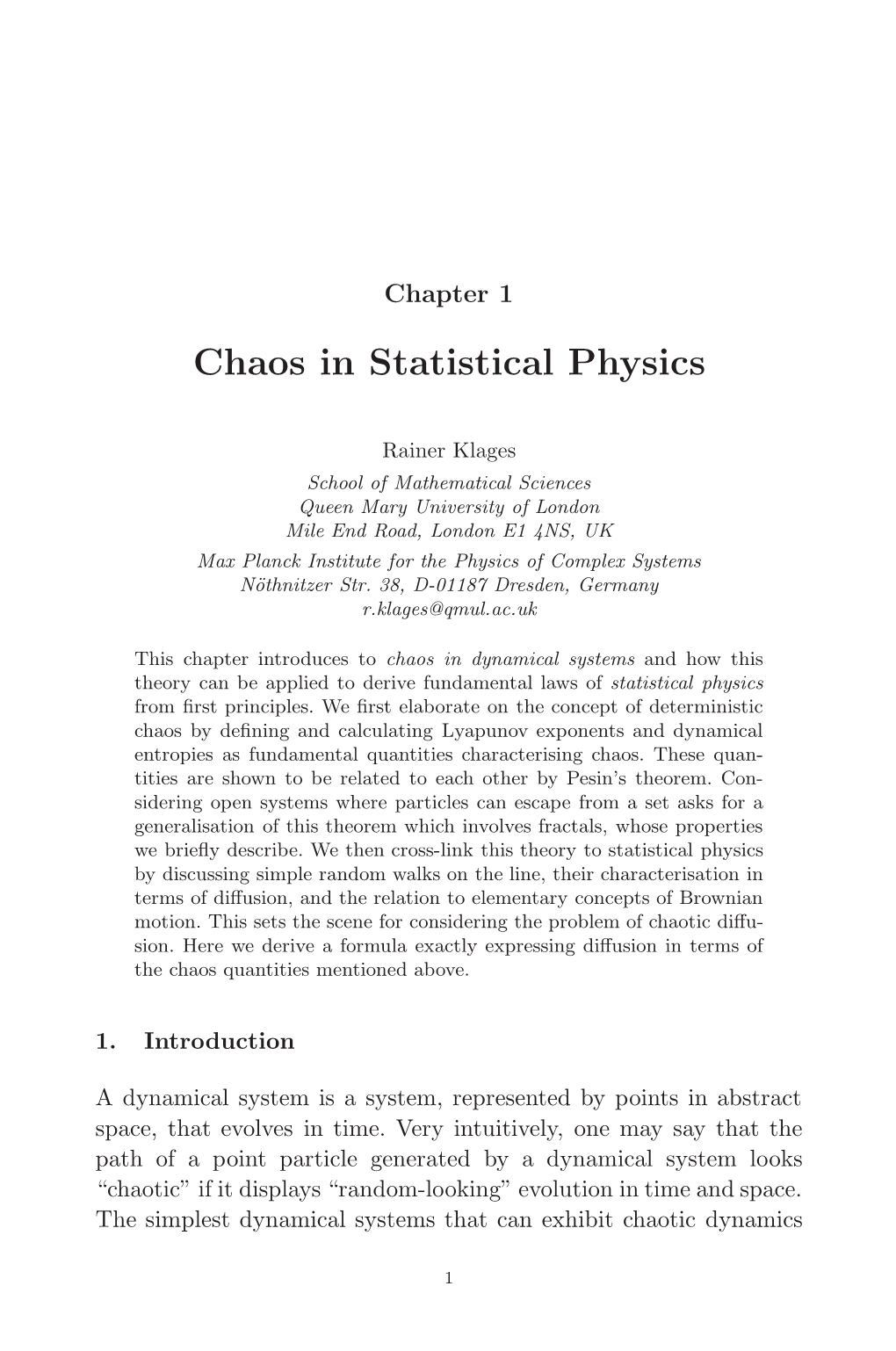 Dynamical and Complex Systems - 9In X 6In B2643-Ch01 Page 1