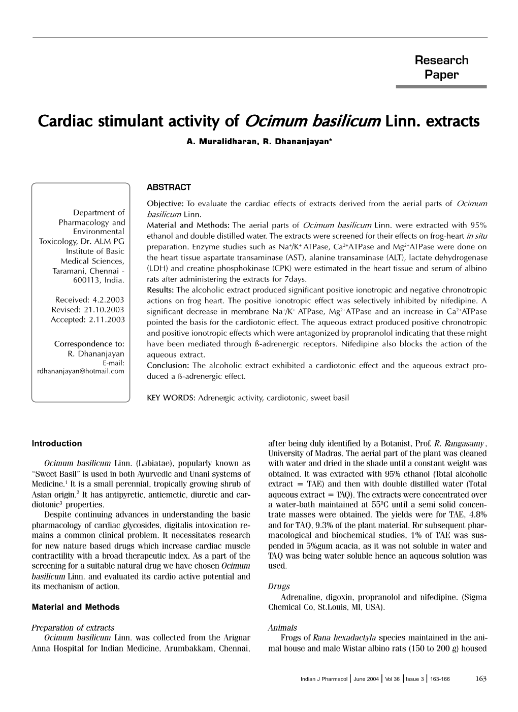 Cardiac Stimulant Activity of Cardiac Stimulant