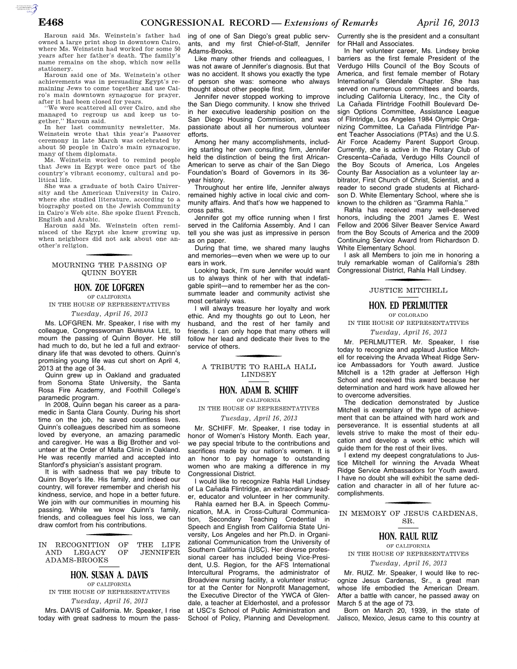 CONGRESSIONAL RECORD— Extensions of Remarks E468 HON