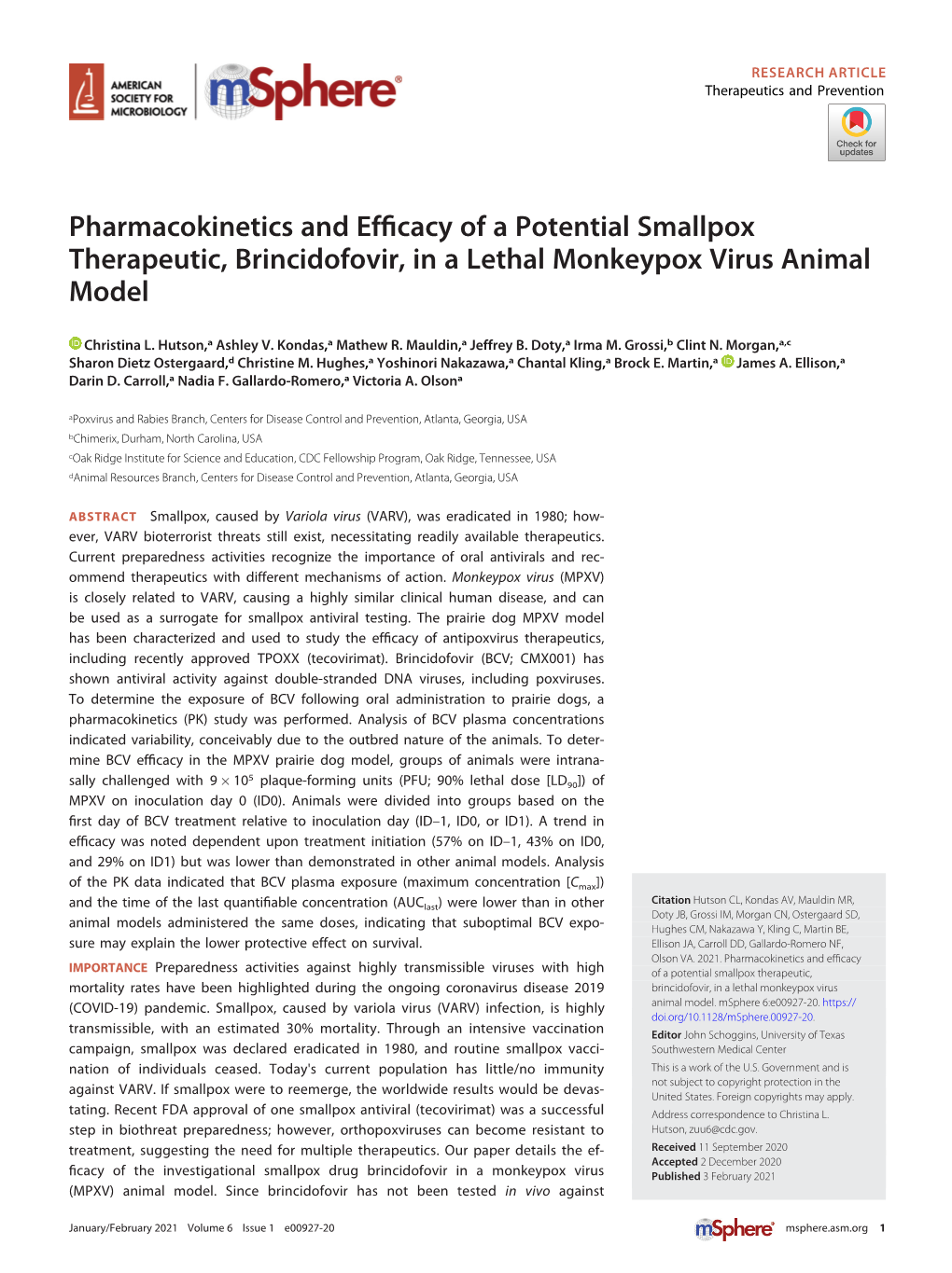 Pharmacokinetics and Efficacy of a Potential Smallpox Therapeutic