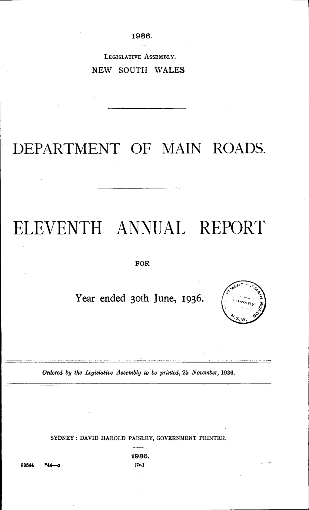 Department of Main Roads New South Wales, 1935-36