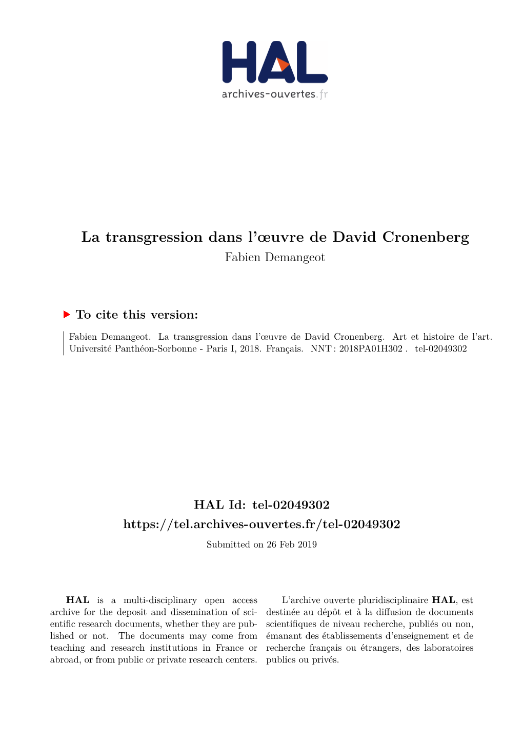 La Transgression Dans L'œuvre De David Cronenberg