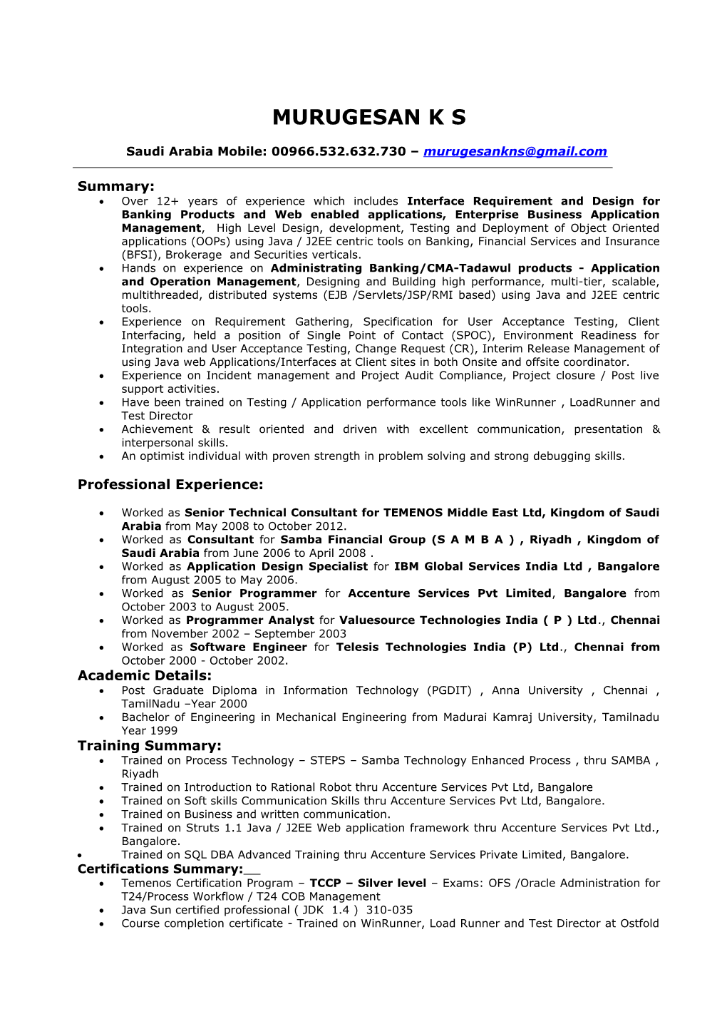 Profile of Murugesan K S