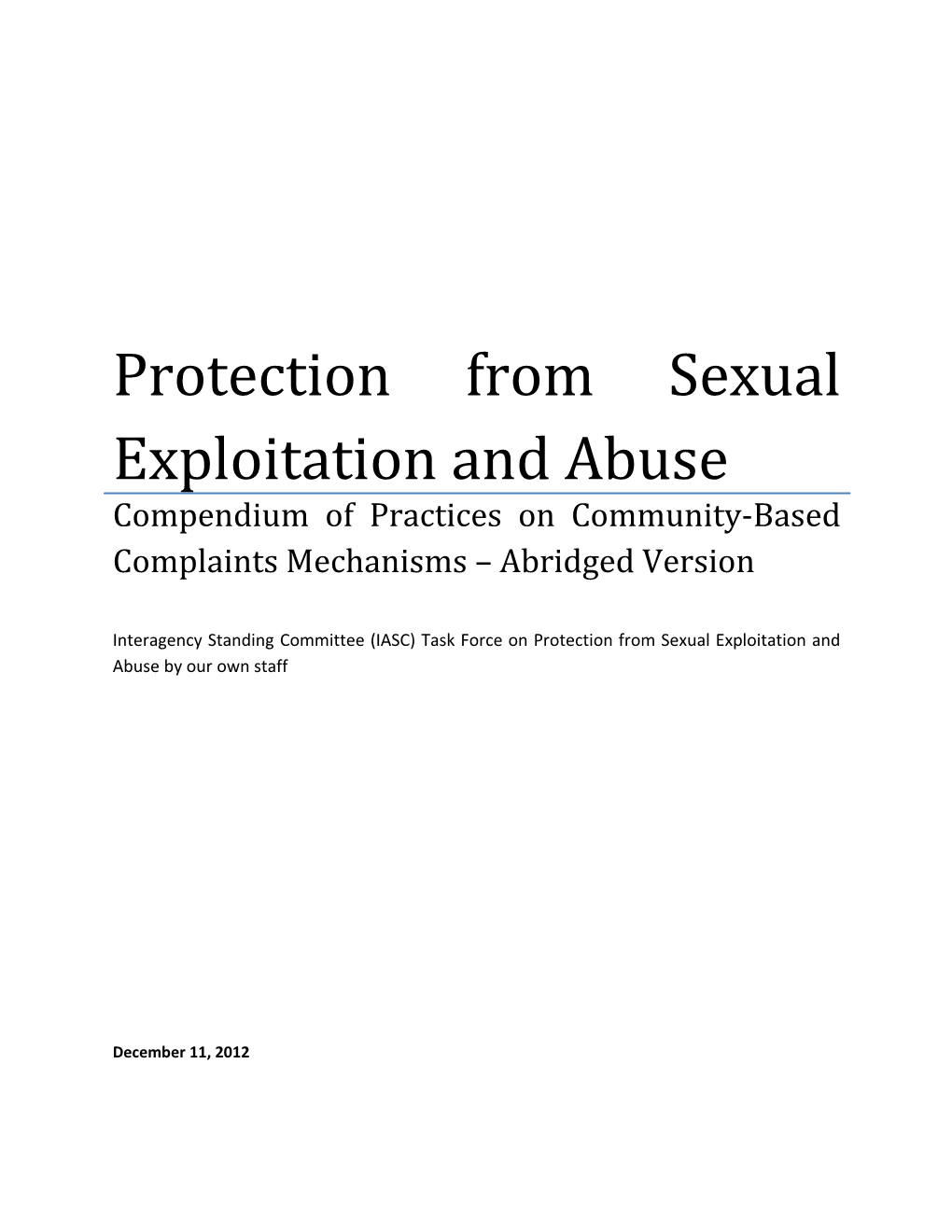 Protection From Sexual Exploitation And Abuse