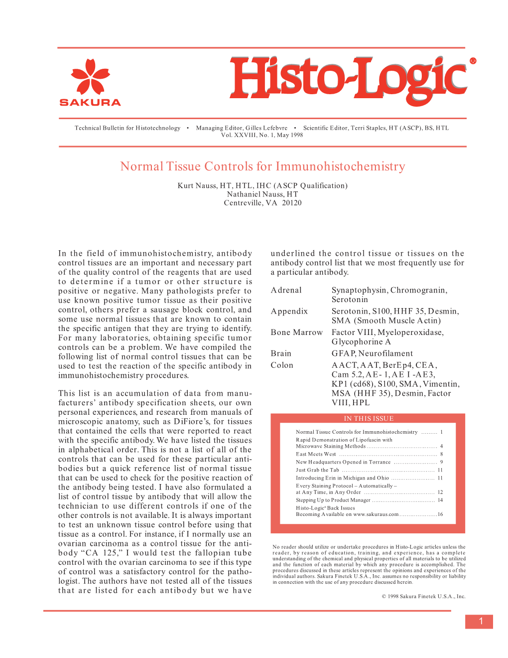 Normal Tissue Controls for Immunohistochemistry