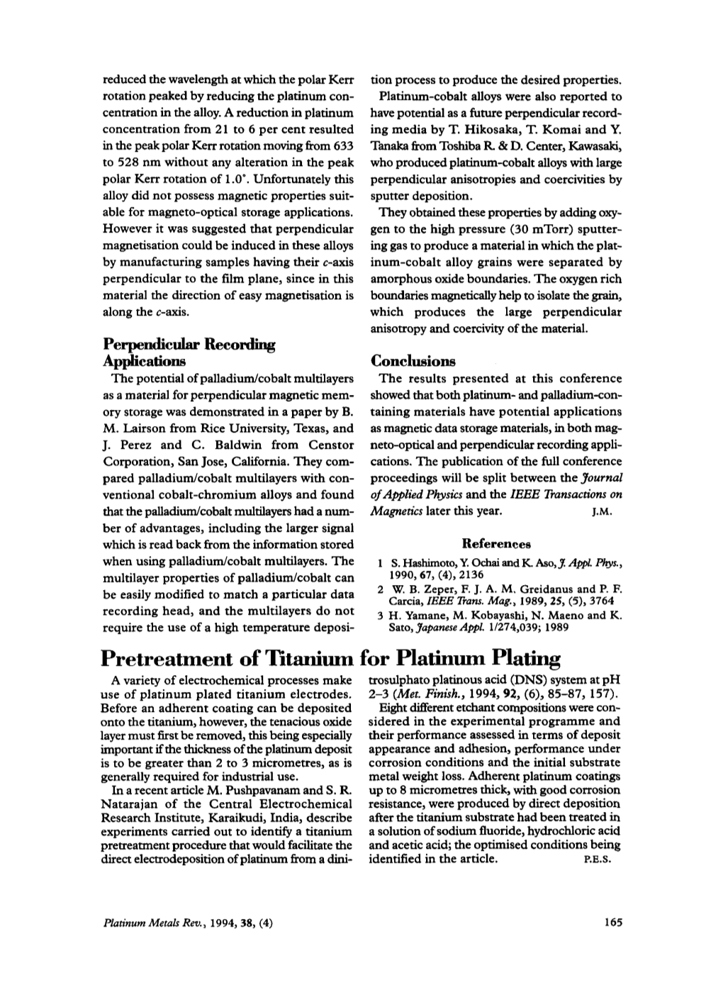 Pretreatment of Titanium for Platinum Plating