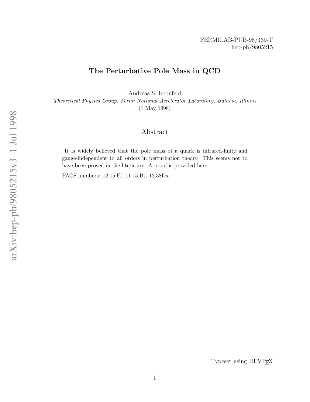 Arxiv:Hep-Ph/9805215V3 1 Jul 1998 Hoeia Hsc Ru,Frintoa Ceeao Lab Accelerator National Fermi Group, Physics Theoretical Aebe Rvdi H Ieaue Ro Spoie Here