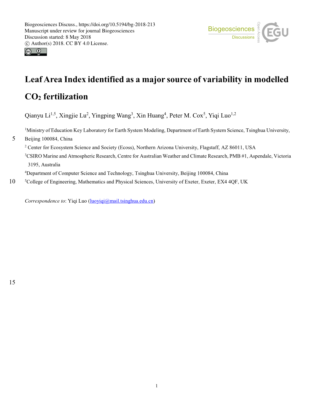 Leaf Area Index Identified As a Major Source of Variability in Modelled