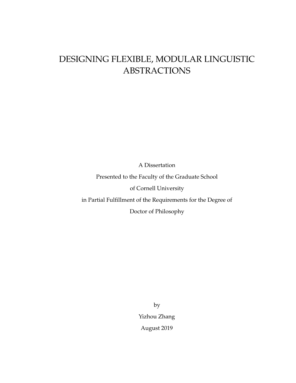 Dissertation Presented to the Faculty of the Graduate School of Cornell University