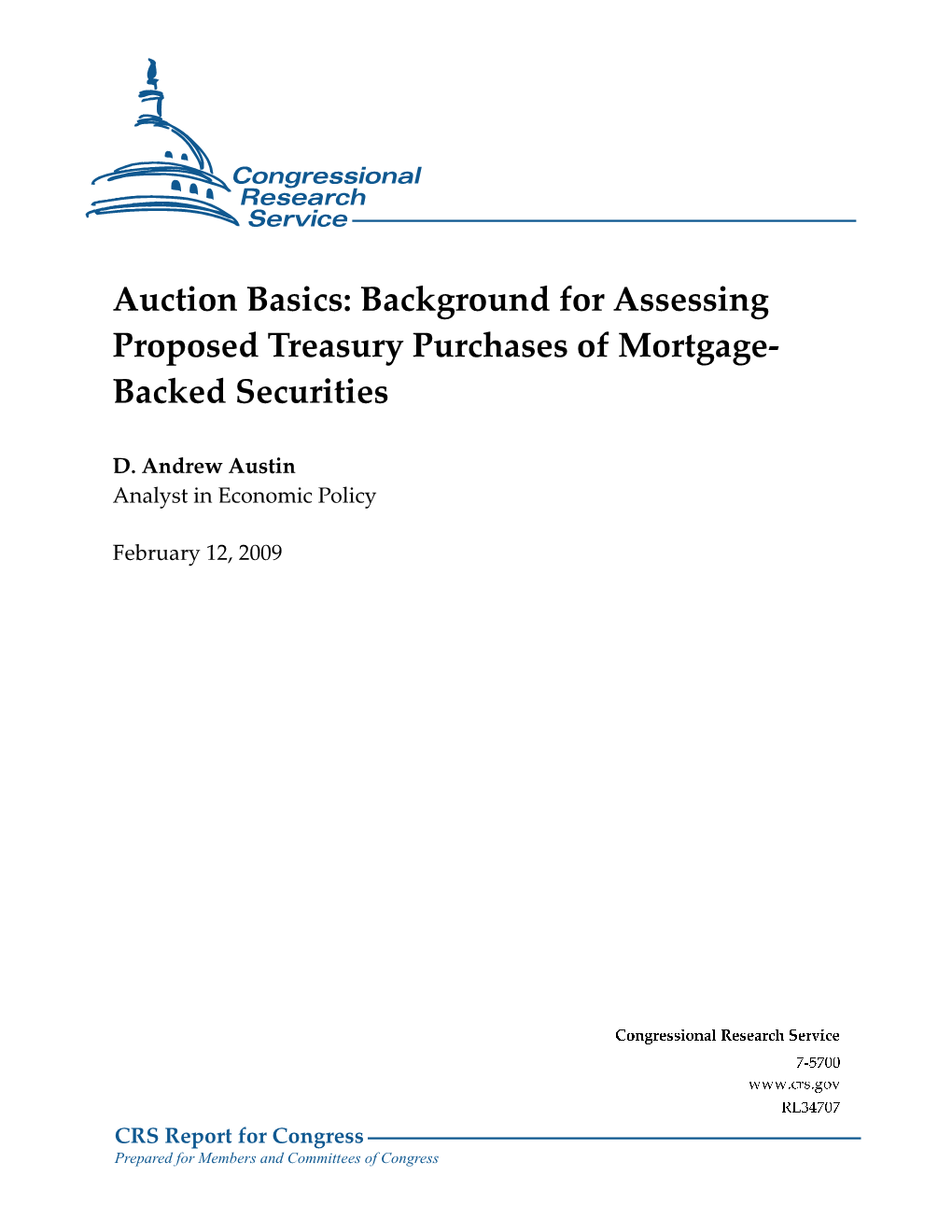 Auction Basics: Background for Assessing Proposed Treasury Purchases of Mortgage-Backed Securities