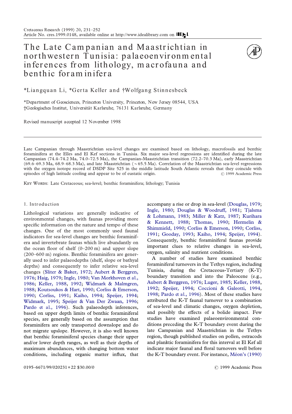 The Late Campanian and Maastrichtian in Northwestern Tunisia: Palaeoenvironmental Inferences from Lithology, Macrofauna and Benthic Foraminifera