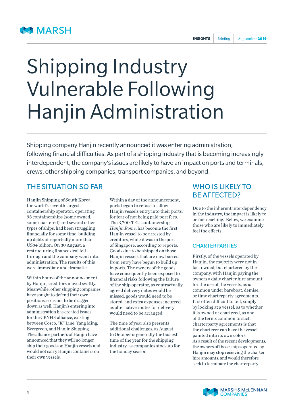 Shipping Industry Vulnerable Following Hanjin Administration