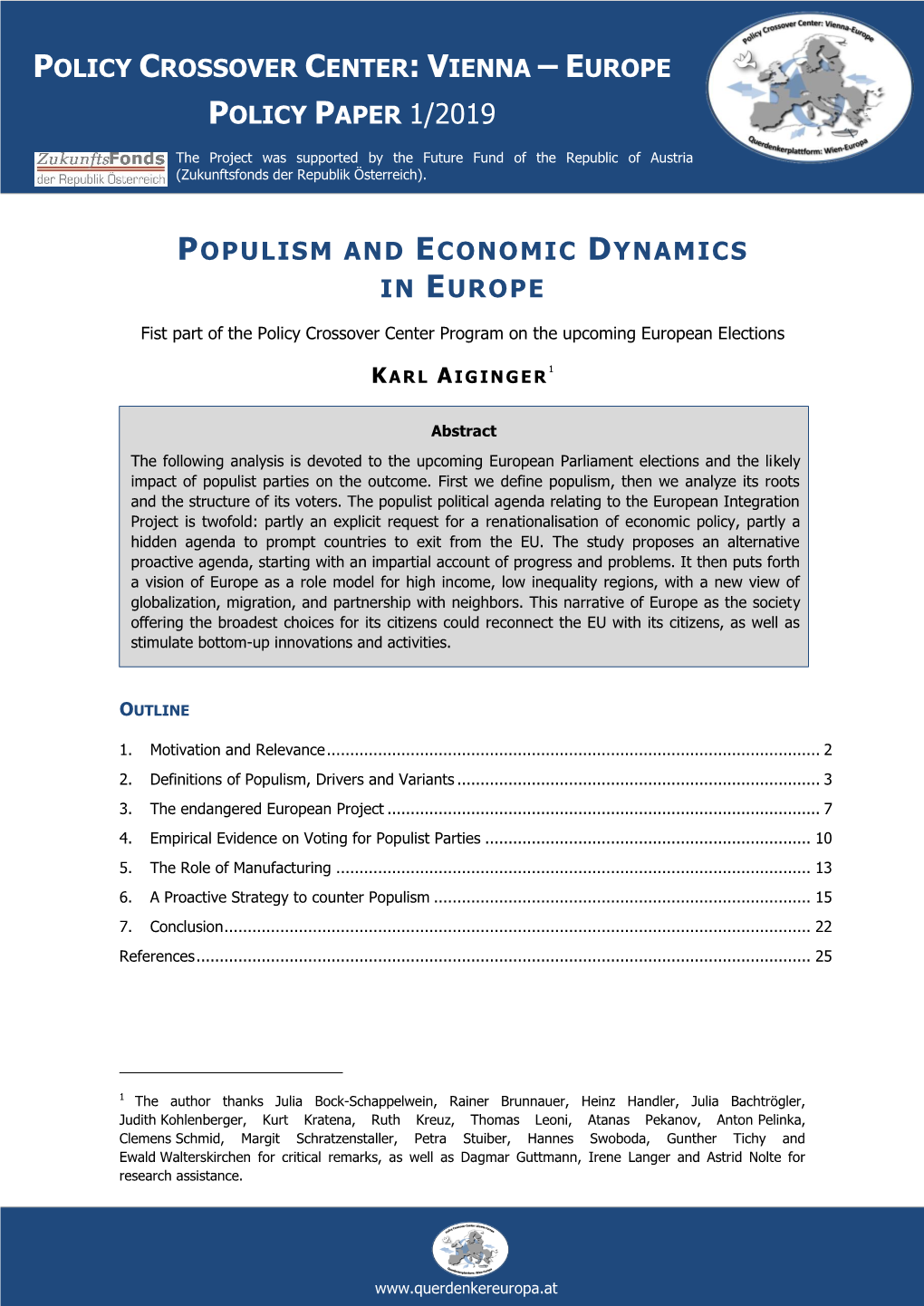 Populism and Economic Dynamics in Europe Policy