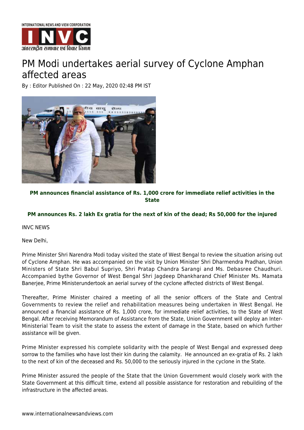 PM Modi Undertakes Aerial Survey of Cyclone Amphan Affected Areas