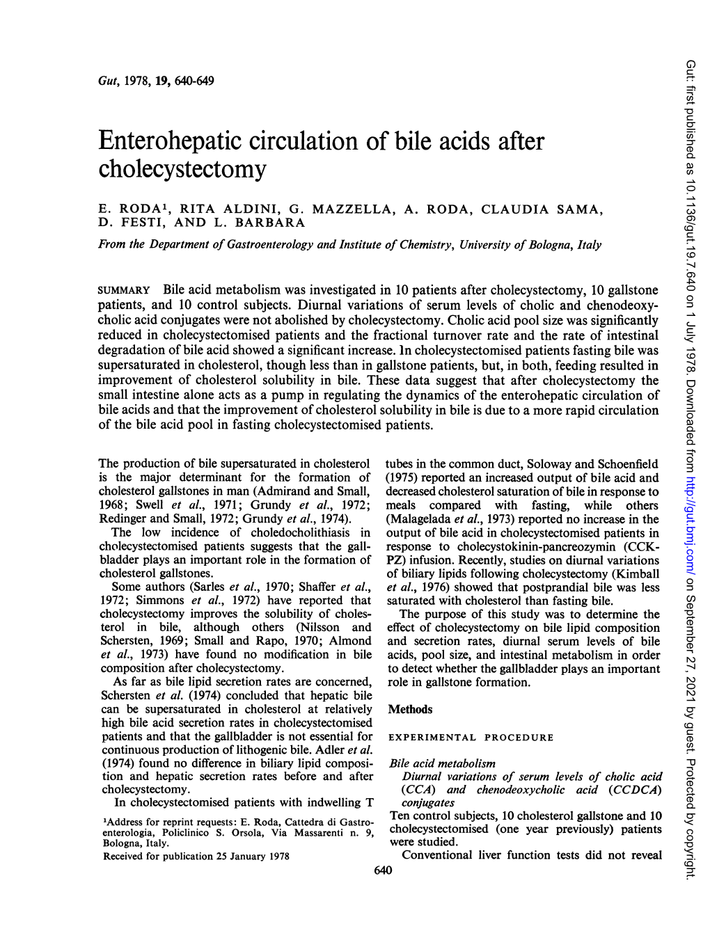 Enterohepatic Circulation of Bile Acids After Cholecystectomy