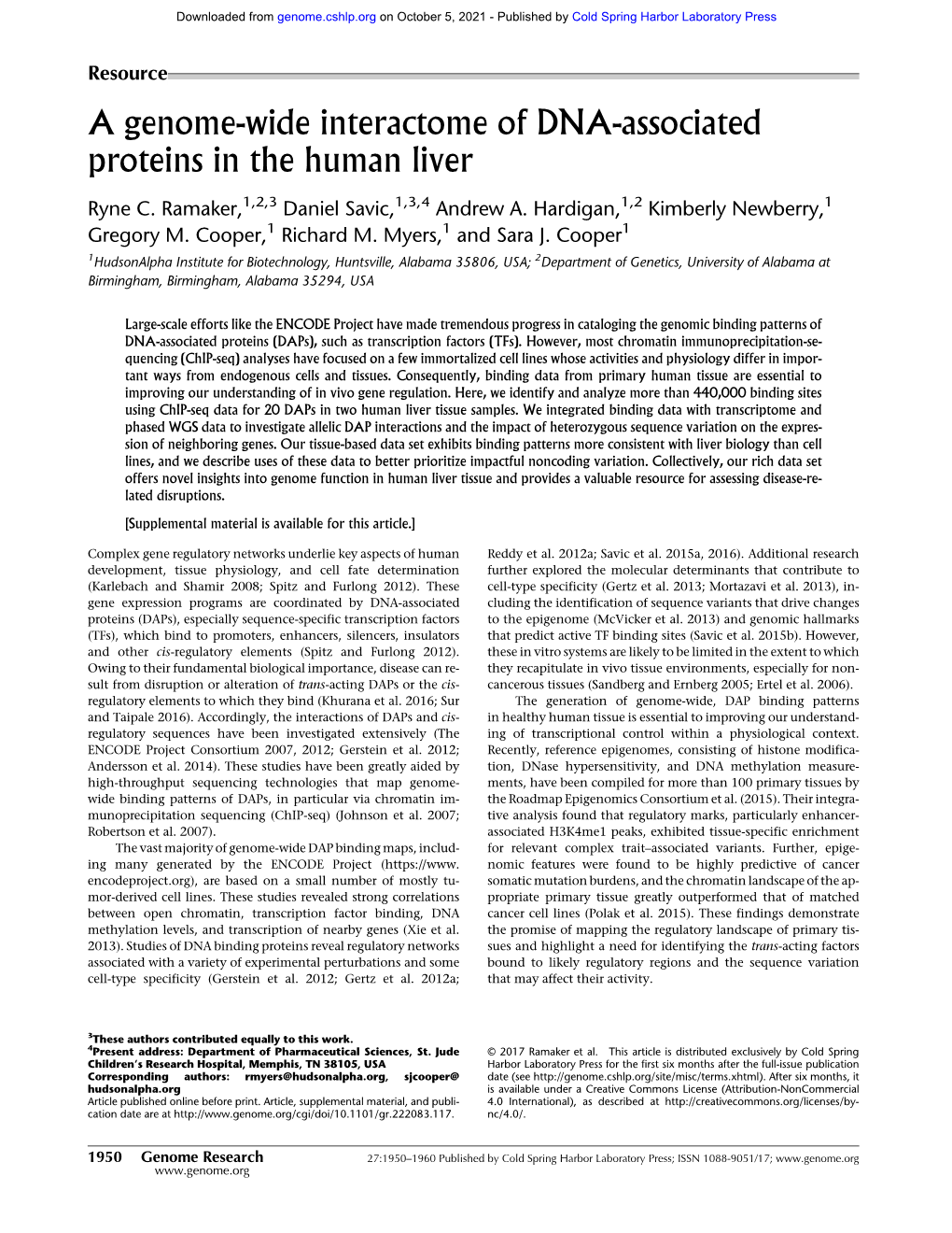 A Genome-Wide Interactome of DNA-Associated Proteins in the Human Liver