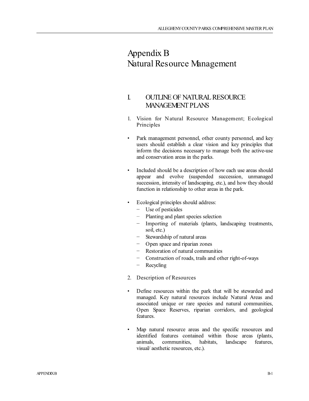 Appendix B Natural Resource Management
