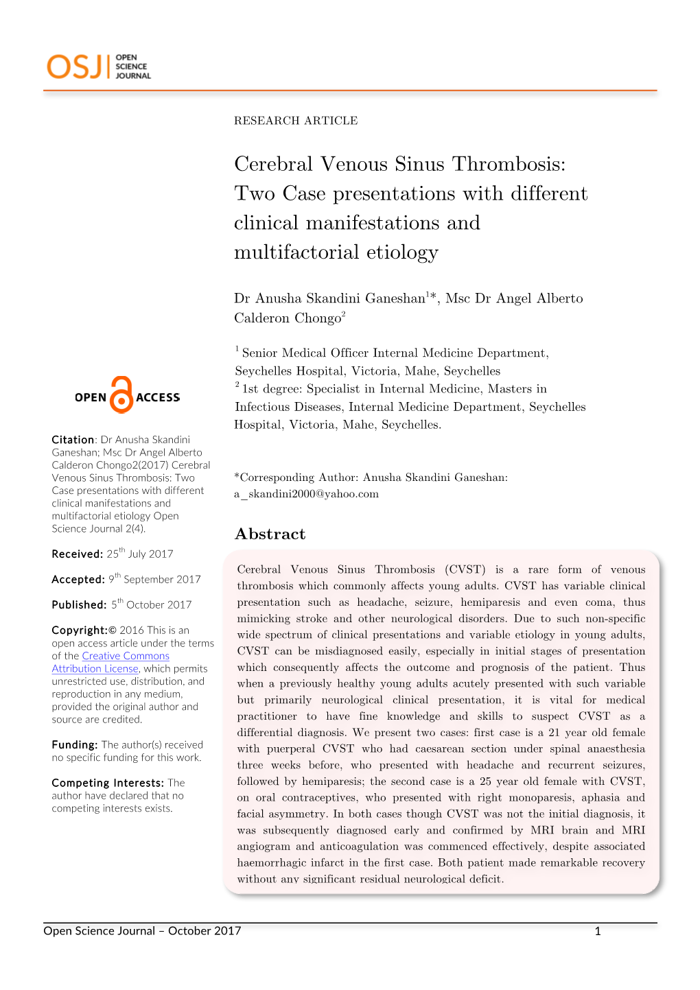 Cerebral Venous Sinus Thrombosis: Two Case Presentations with Different Clinical Manifestations and Multifactorial Etiology