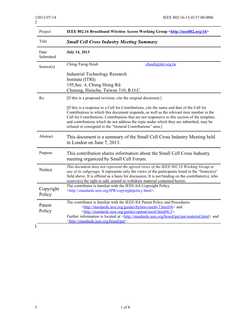 Small Cell Forum Open Plenary Release Plan Workshop