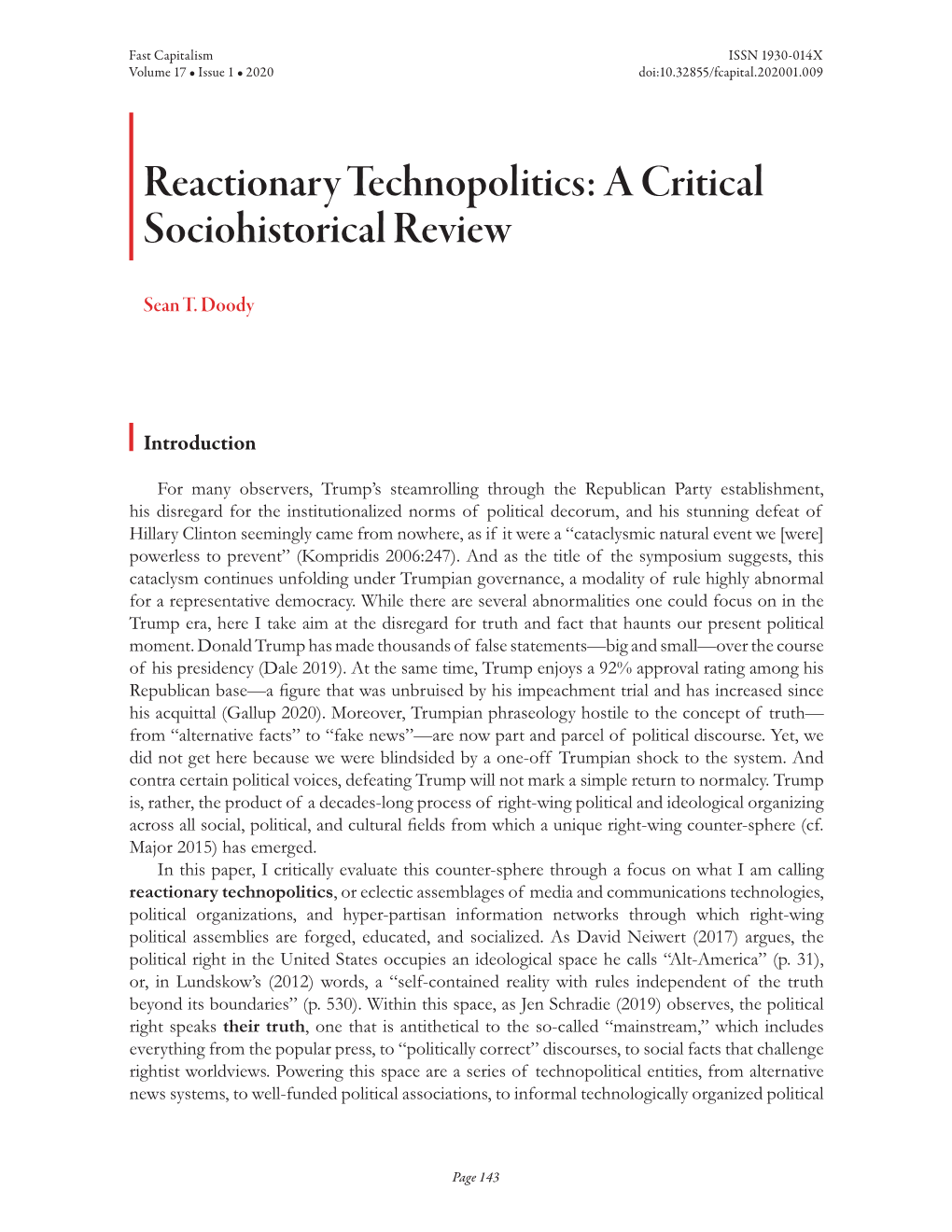 Reactionary Technopolitics: a Critical Sociohistorical Review