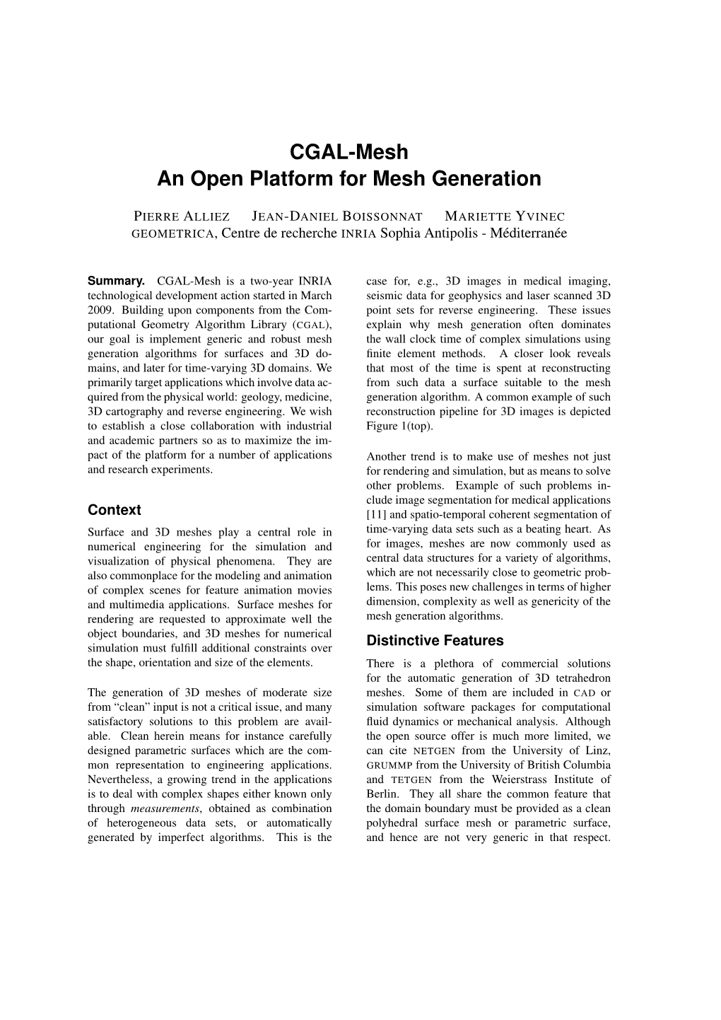 CGAL-Mesh an Open Platform for Mesh Generation